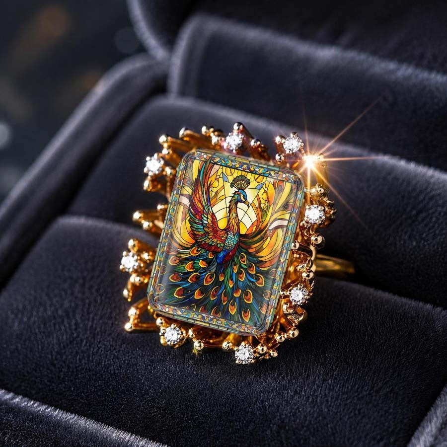 Colorful Peacock Square Ring