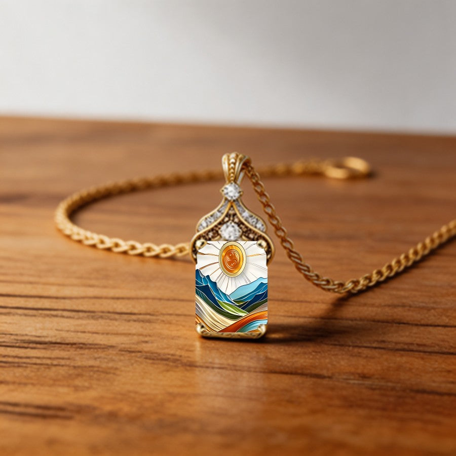 Sun & Waves Landscape Pendant Necklace