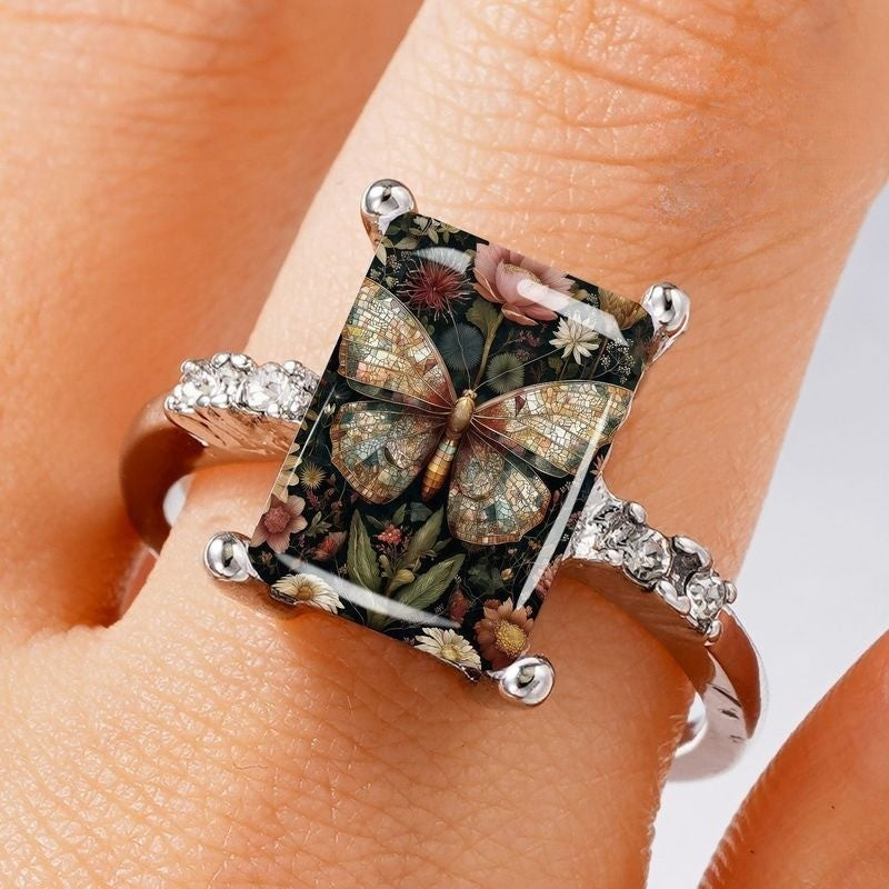 Botanical Butterfly Rectangular Ring
