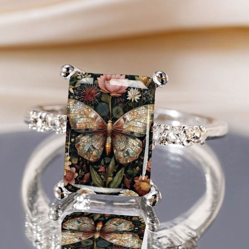 Botanical Butterfly Rectangular Ring