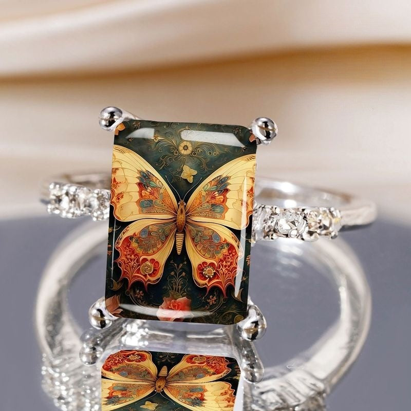 Ornate Butterfly Rectangular Ring