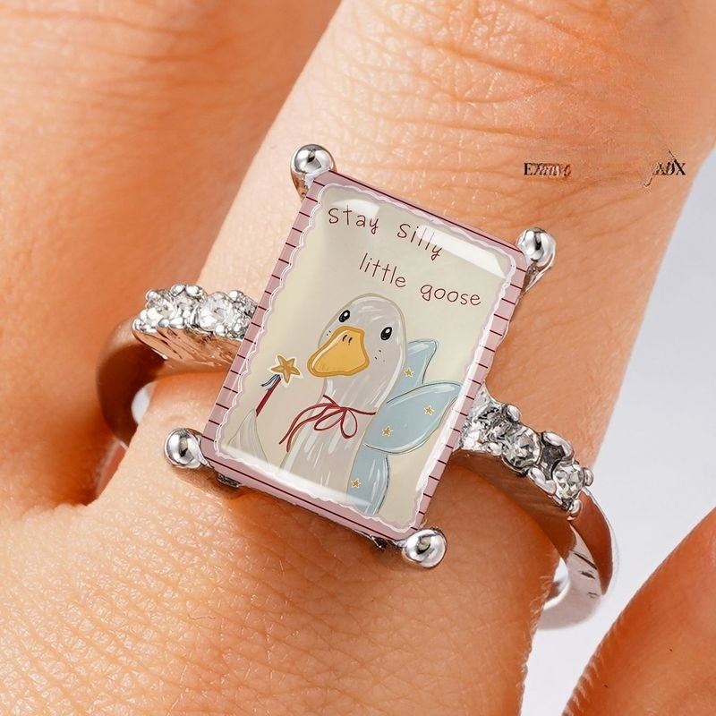 Whimsical Goose Rectangle Ring