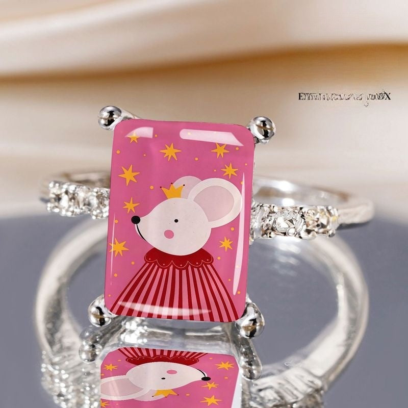 Pink Mouse Rectangle Ring