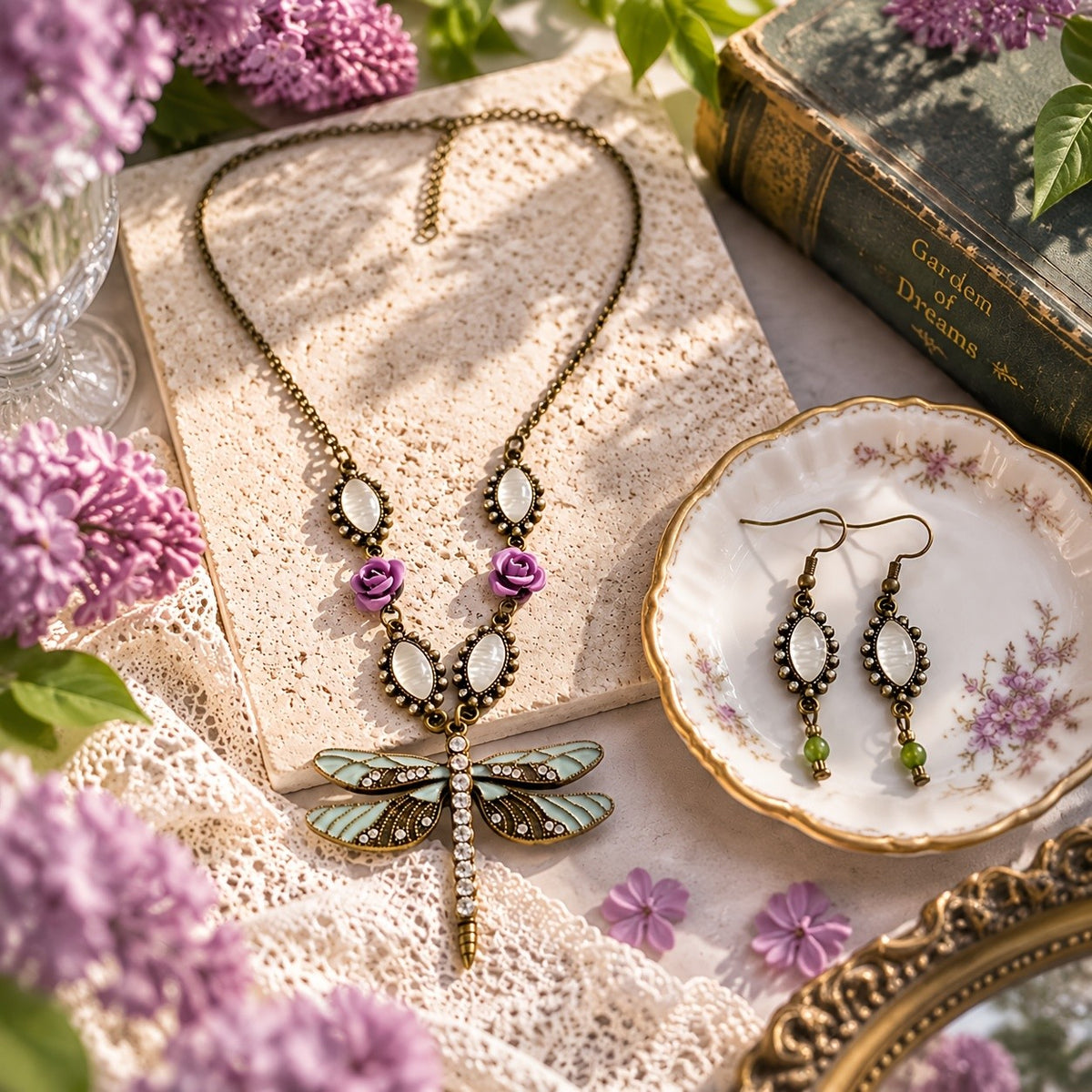 Dragonfly & Rose Jewelry Set
