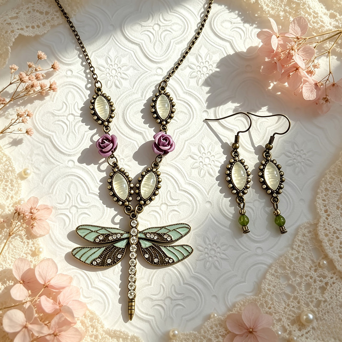 Dragonfly & Rose Jewelry Set