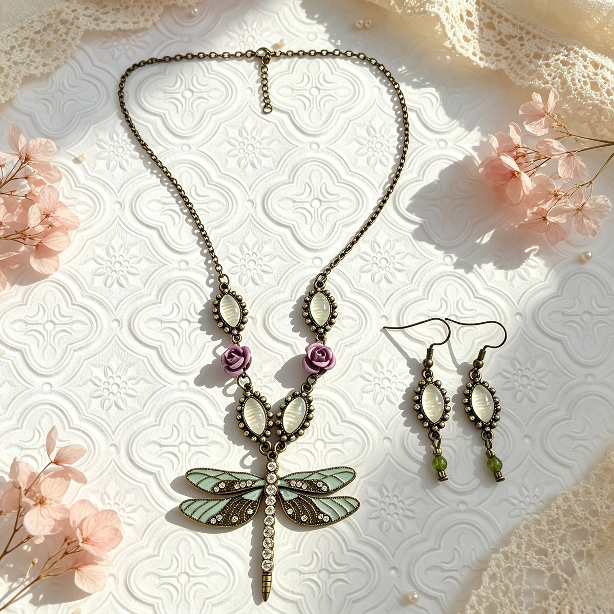 Dragonfly & Rose Jewelry Set
