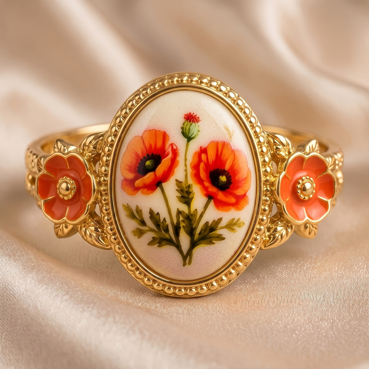 Red Poppy Oval Statement Ring