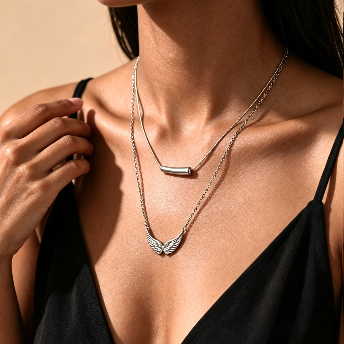 Wing & Tube Layered Necklace