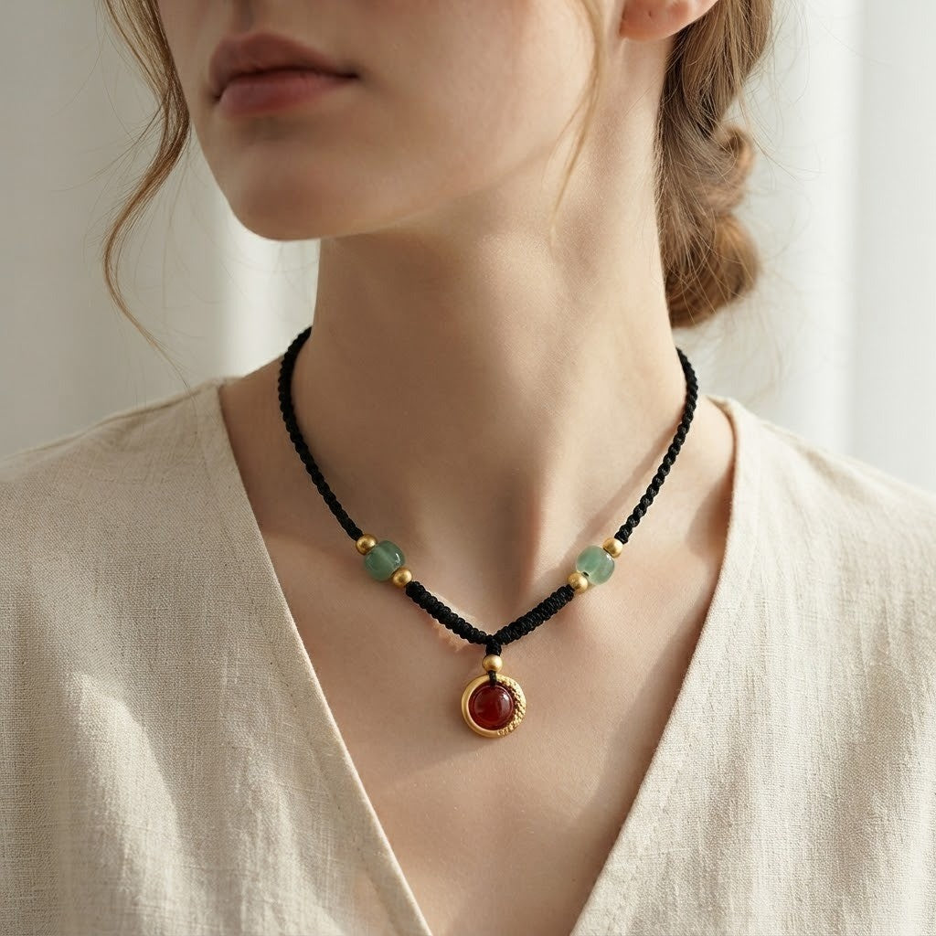 Red Agate Woven Necklace