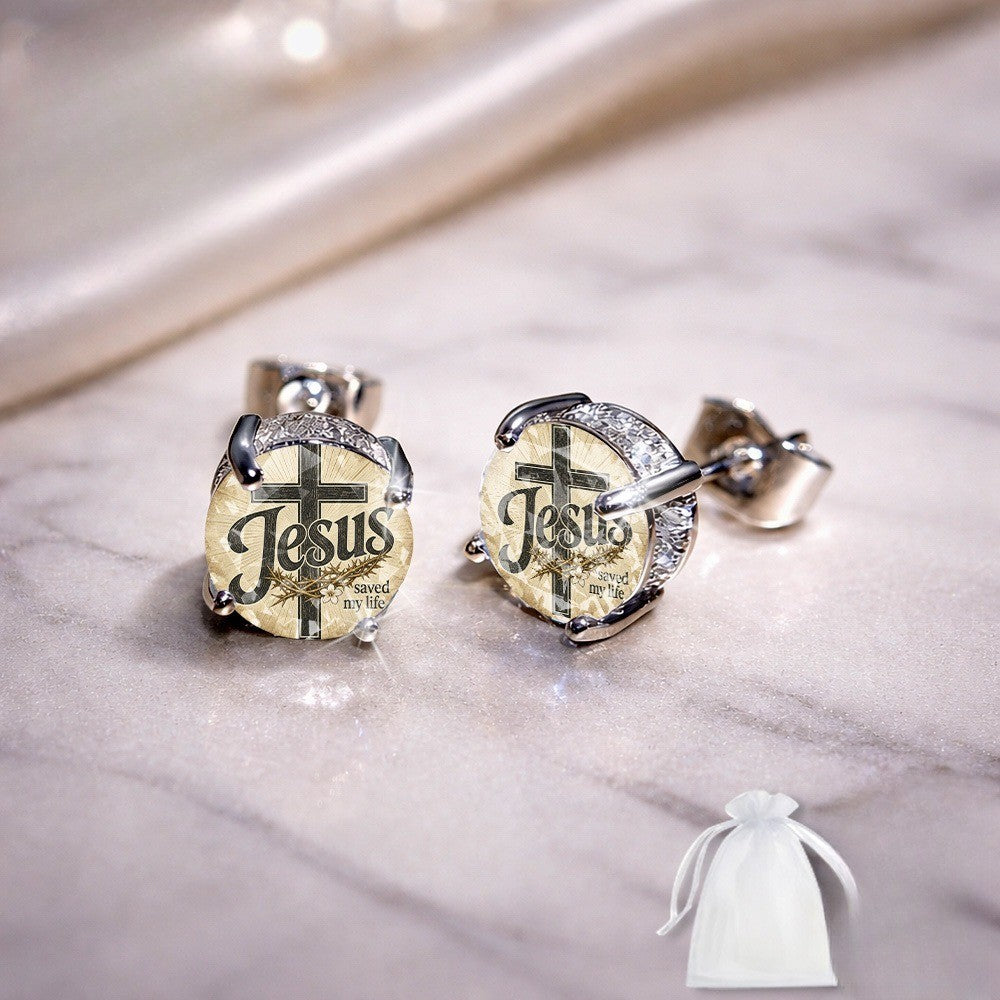 Jesus Saved My Life Cross Stud Earrings