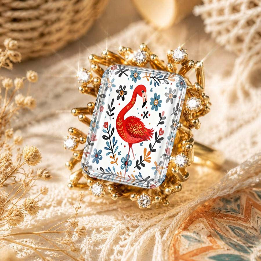 Flamingo Floral Square Ring