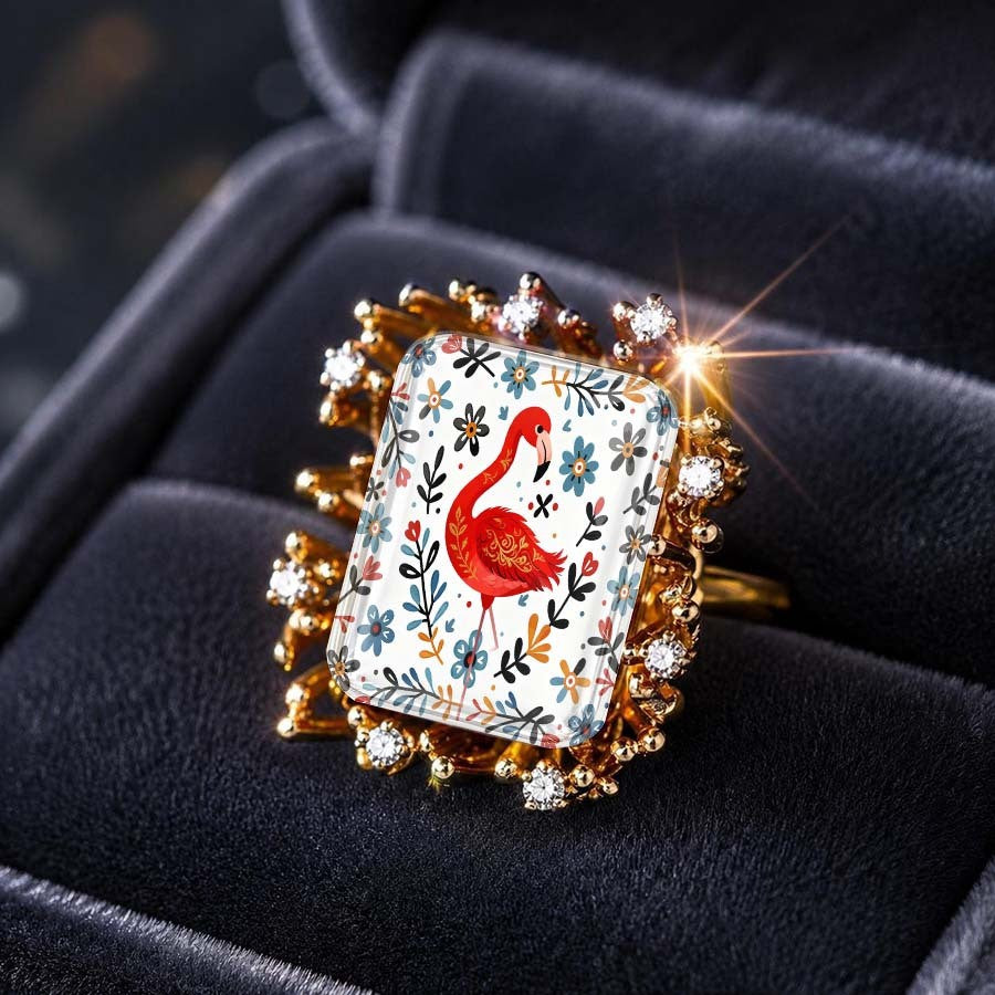 Flamingo Floral Square Ring