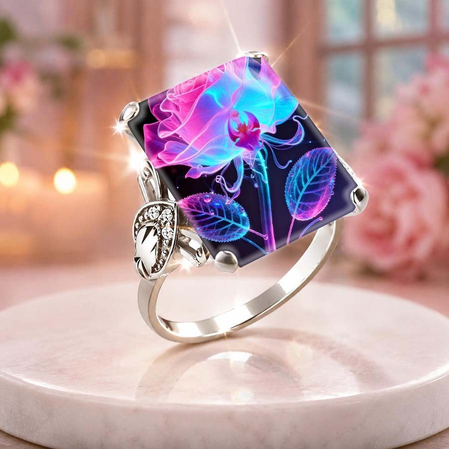 Neon Floral Square Ring