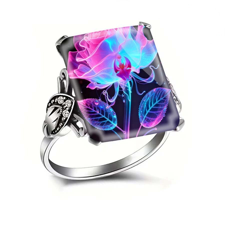 Neon Floral Square Ring