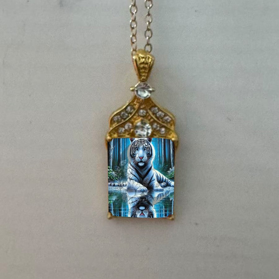 White Tiger Forest Pendant Necklace
