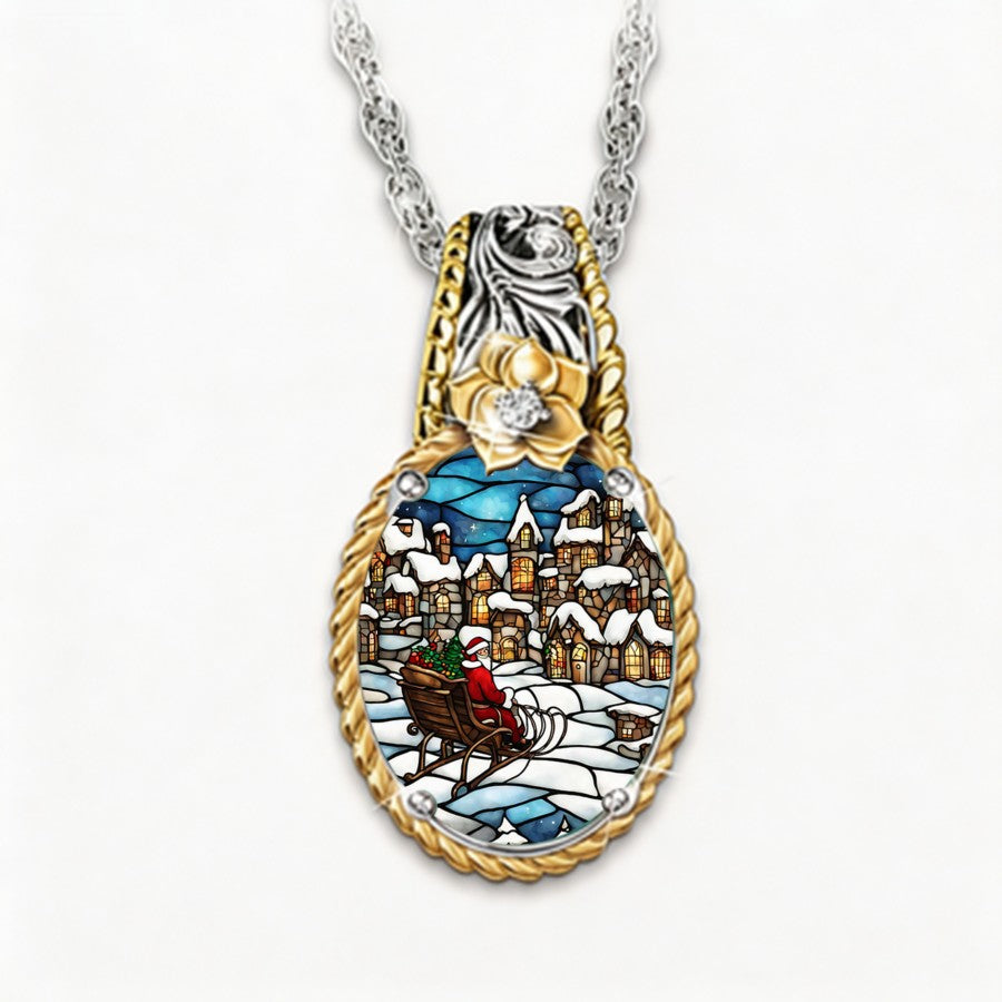 Stained Glass Sleigh Pendant Necklace