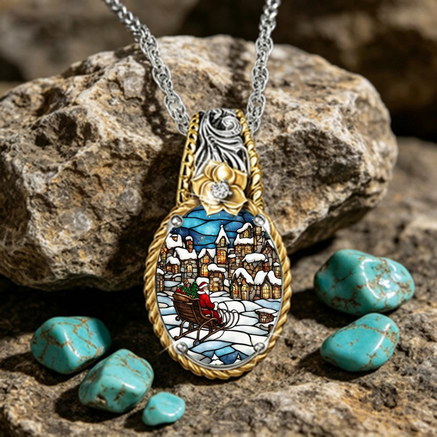 Stained Glass Sleigh Pendant Necklace