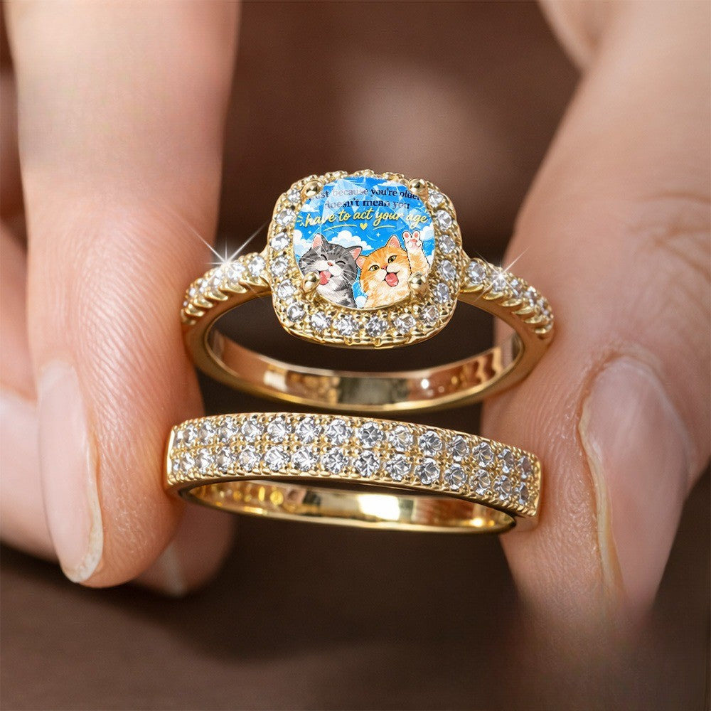 Playful Cat Square Ring Set