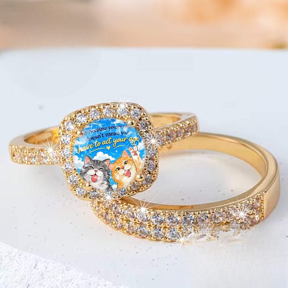 Playful Cat Square Ring Set