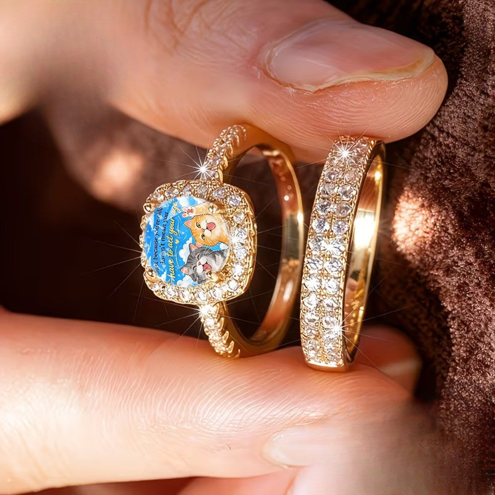 Playful Cat Square Ring Set