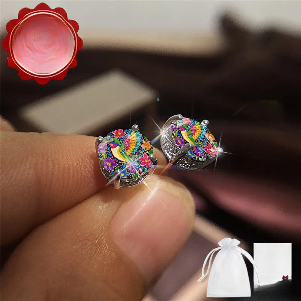 Rainbow Hummingbird Stud Earrings