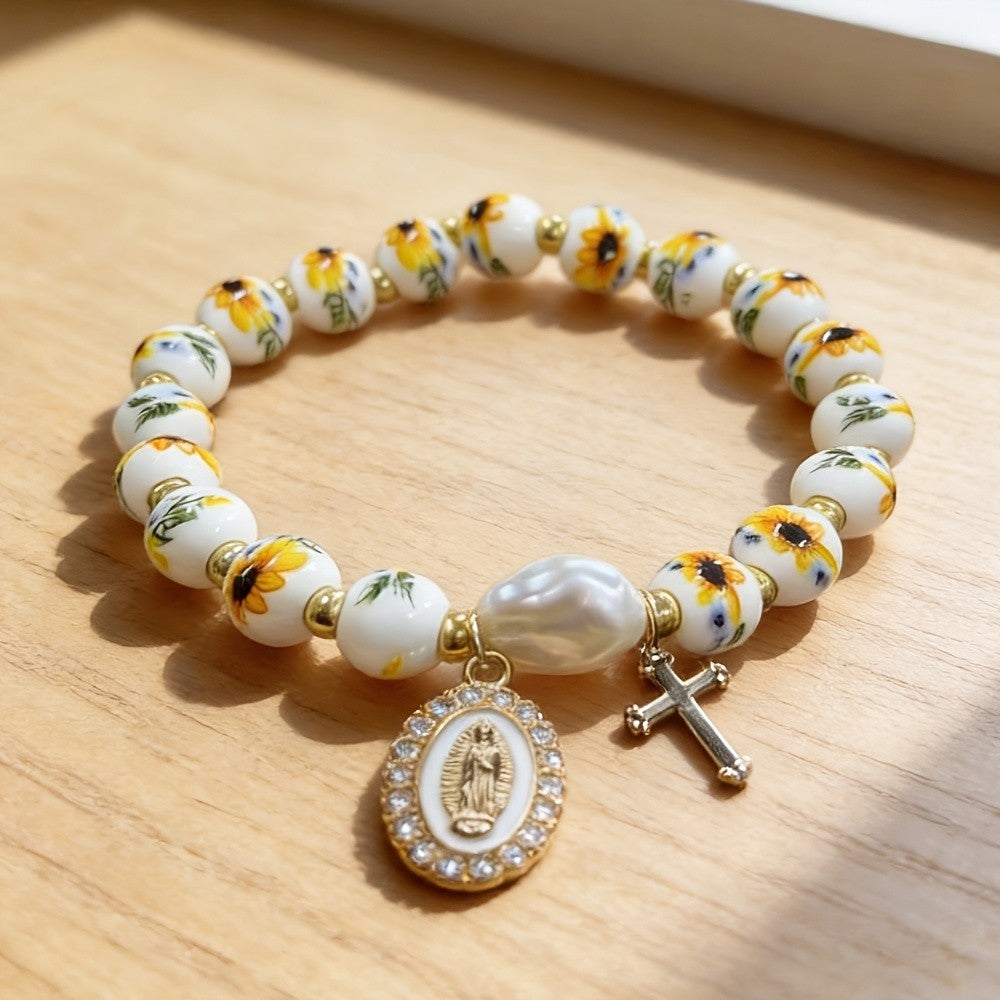 Sunflower Bead Charm Bracelet
