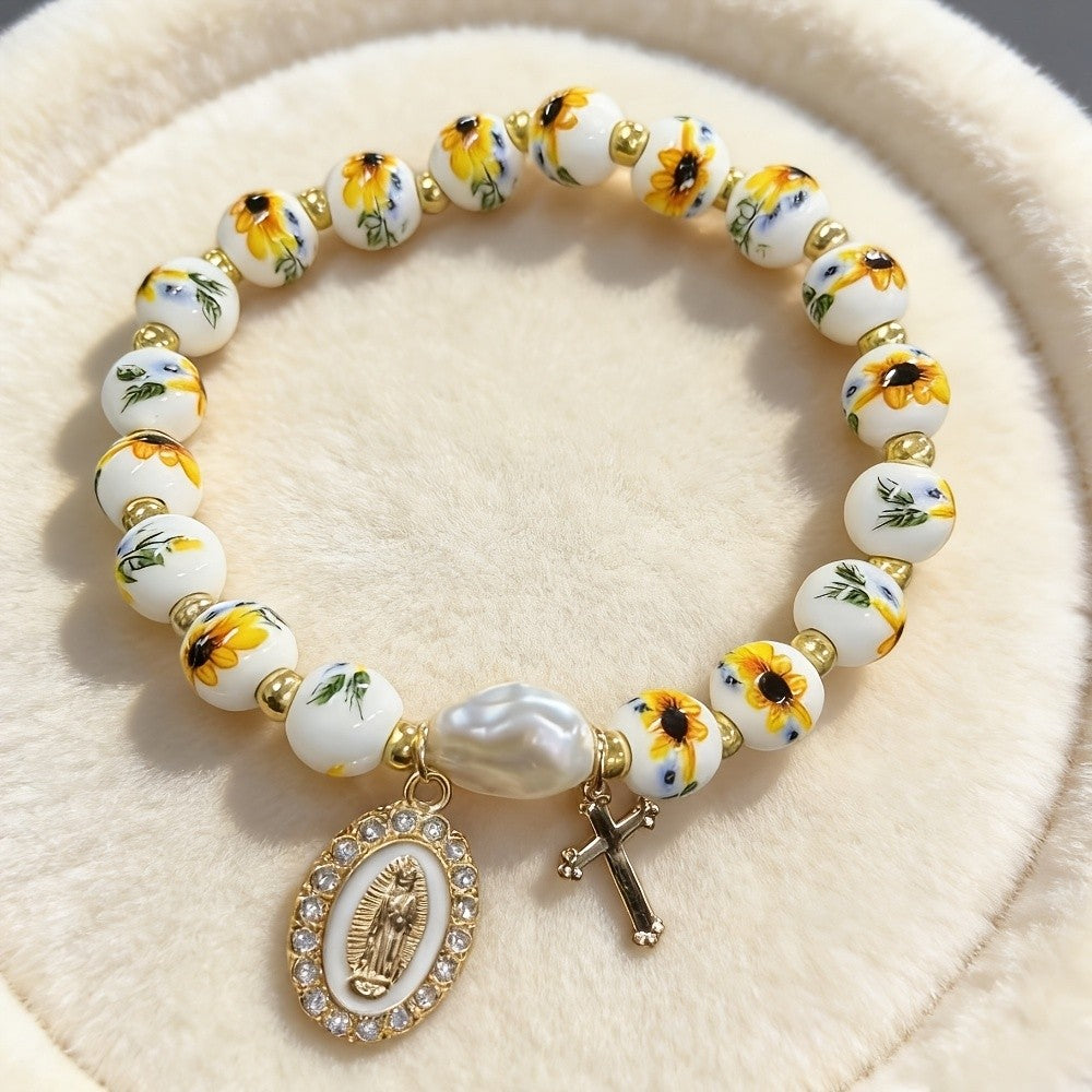 Sunflower Bead Charm Bracelet