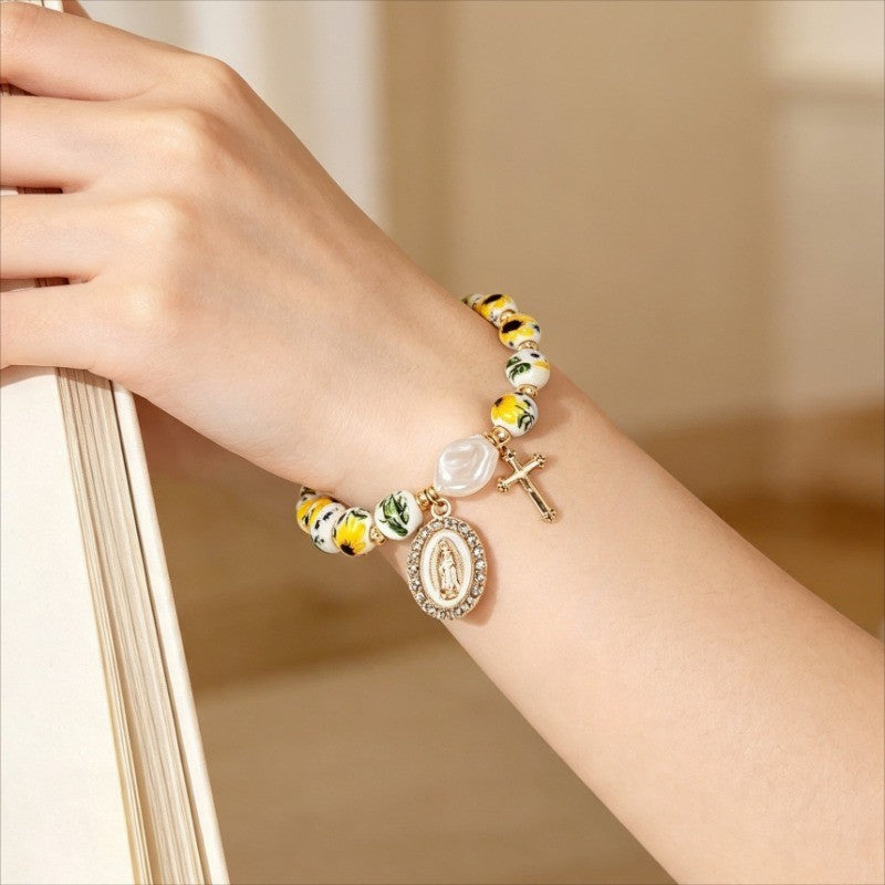 Sunflower Bead Charm Bracelet