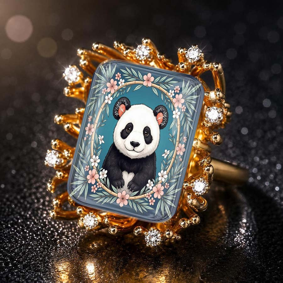 Panda Floral Square Ring