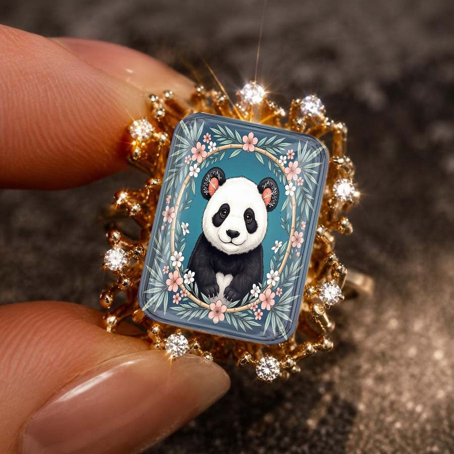 Panda Floral Square Ring