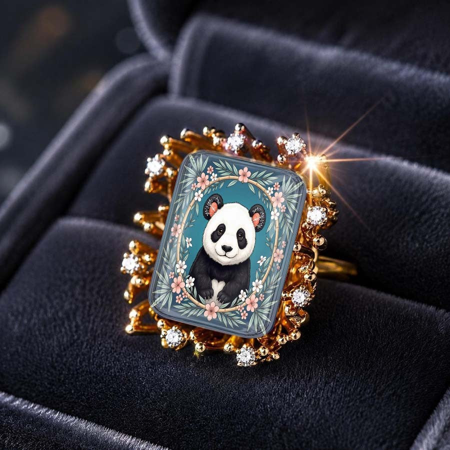 Panda Floral Square Ring