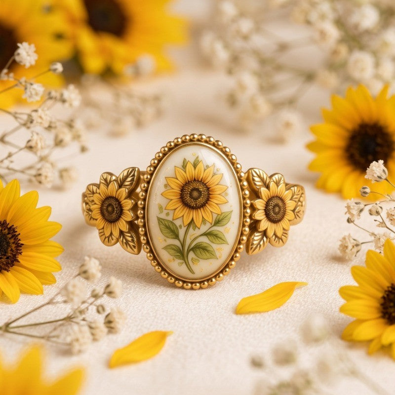 Sunflower Cameo Oval Ring