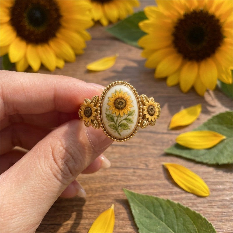 Sunflower Cameo Oval Ring
