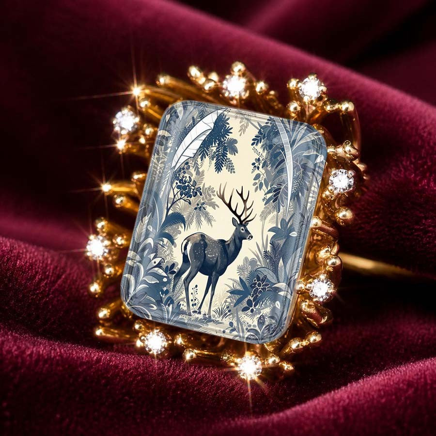Blue Deer Rectangular Ring