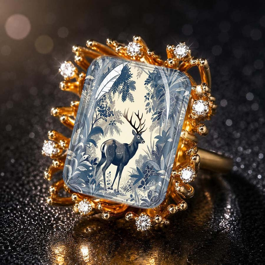 Blue Deer Rectangular Ring