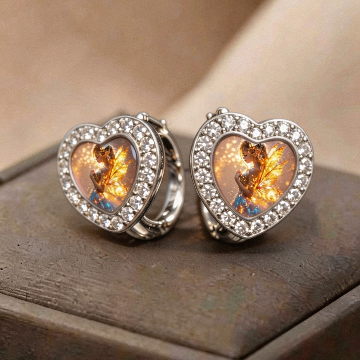 Crystal Heart Fairy Huggie Earrings