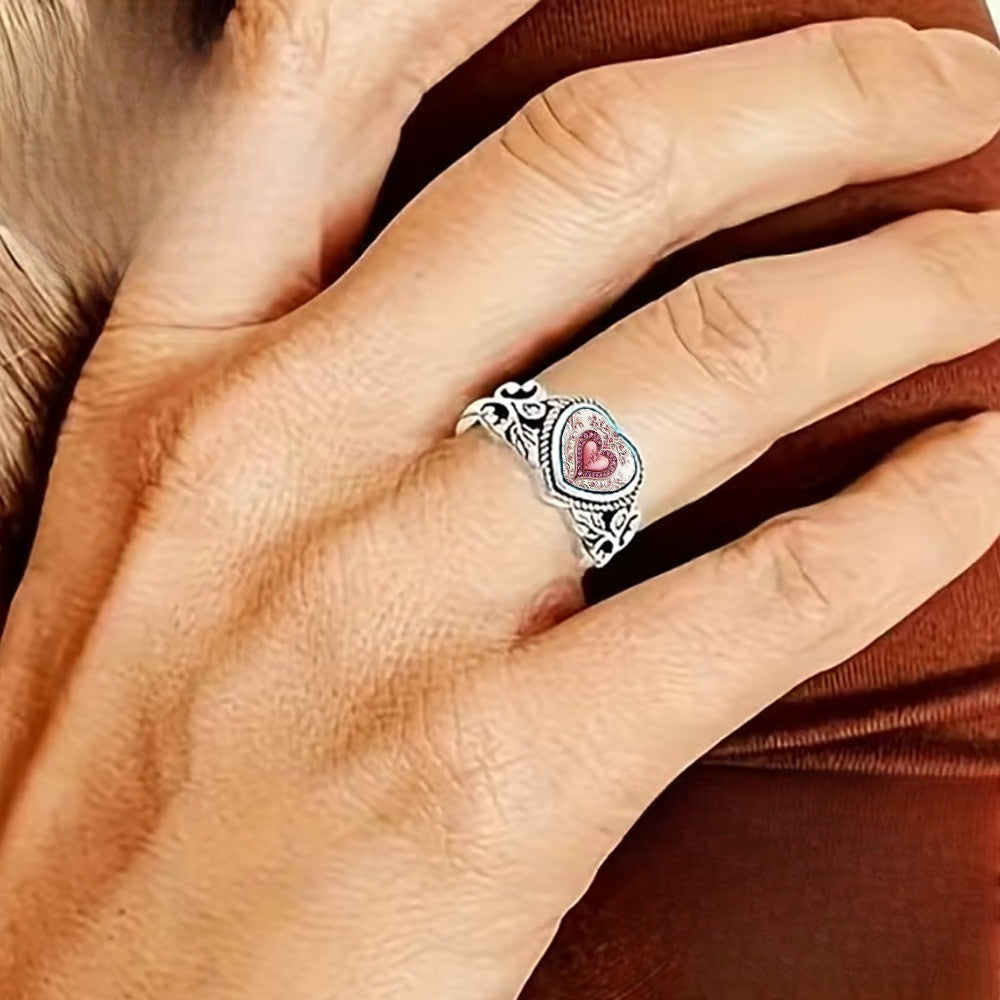 Pink Heart Scrollwork Statement Ring