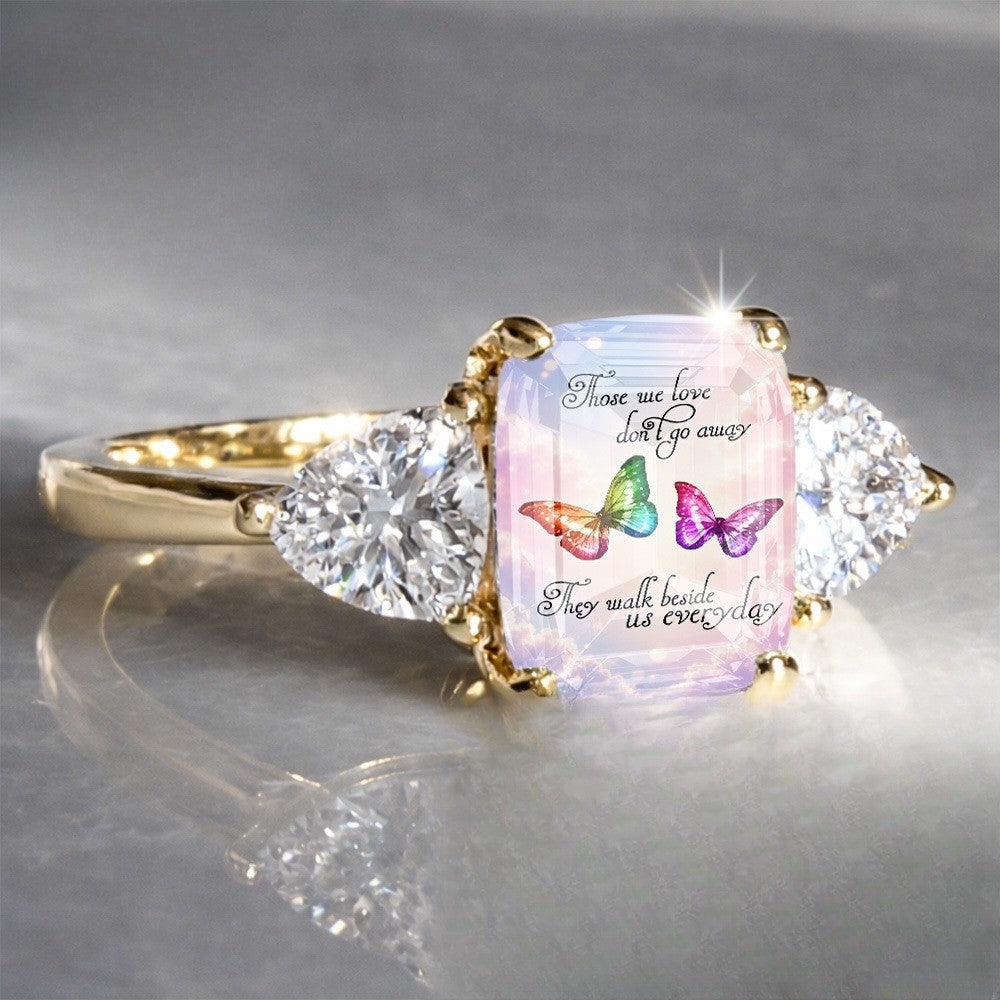 Rainbow Butterfly Three-Stone Ring