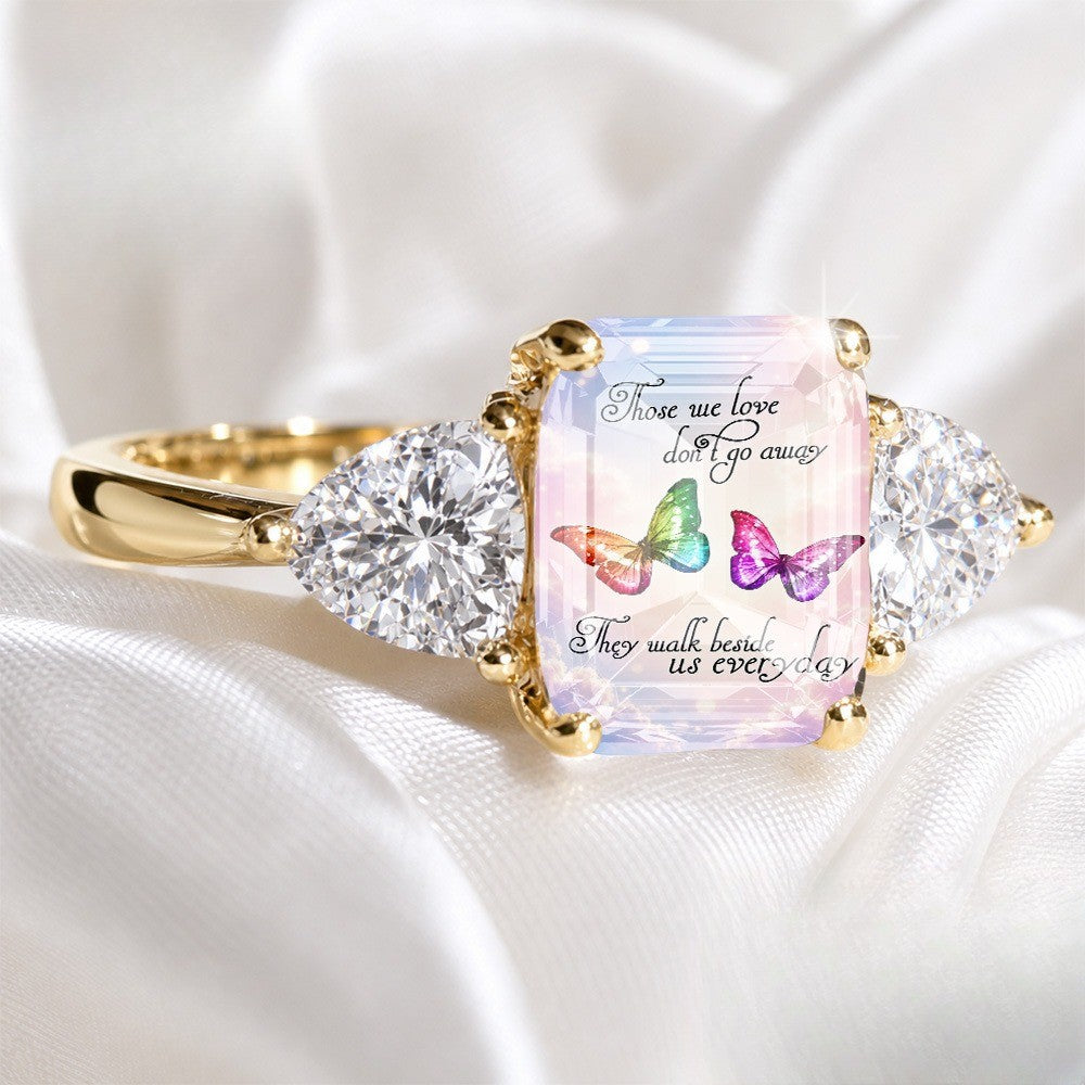 Rainbow Butterfly Three-Stone Ring