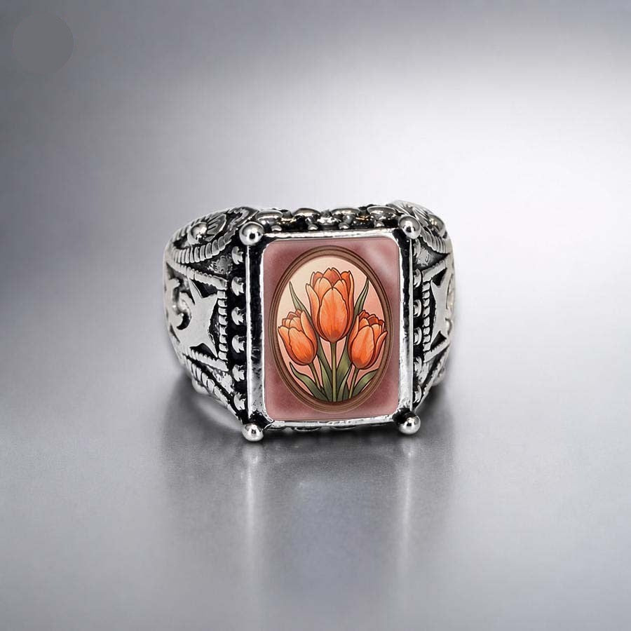 Tulip Floral Square Ring