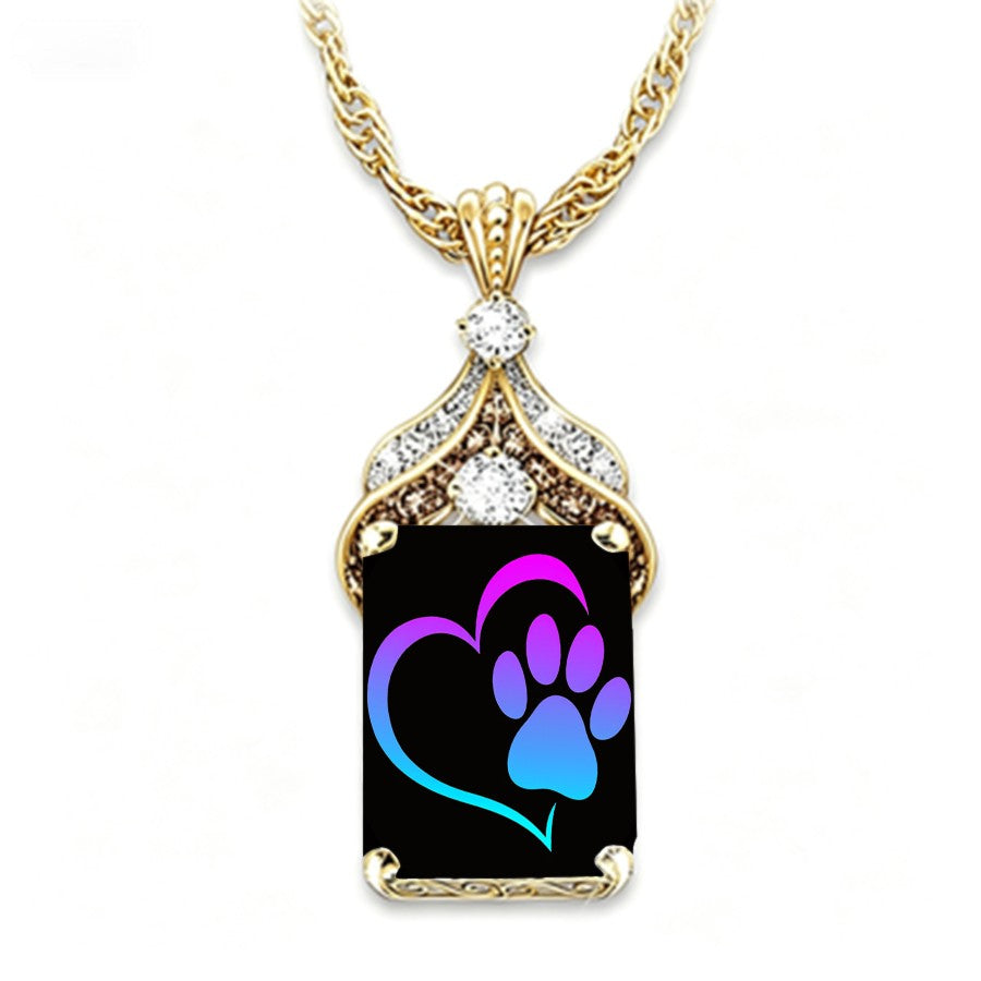Ornate Crystal Paw Pendant Necklace