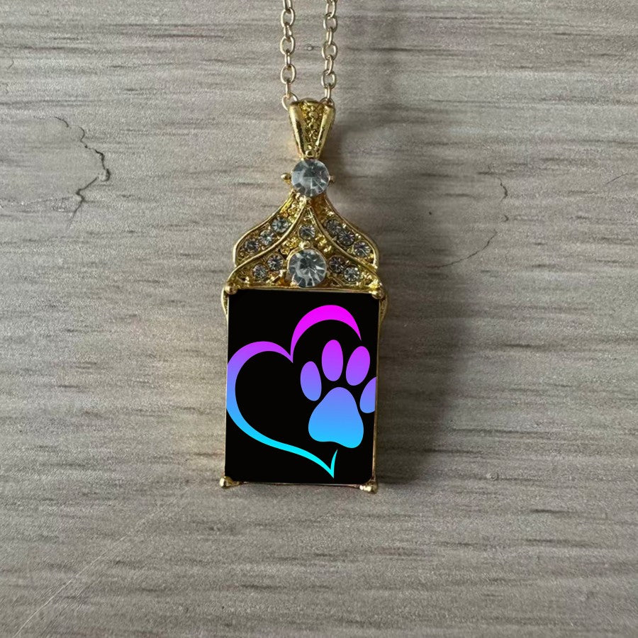 Ornate Crystal Paw Pendant Necklace