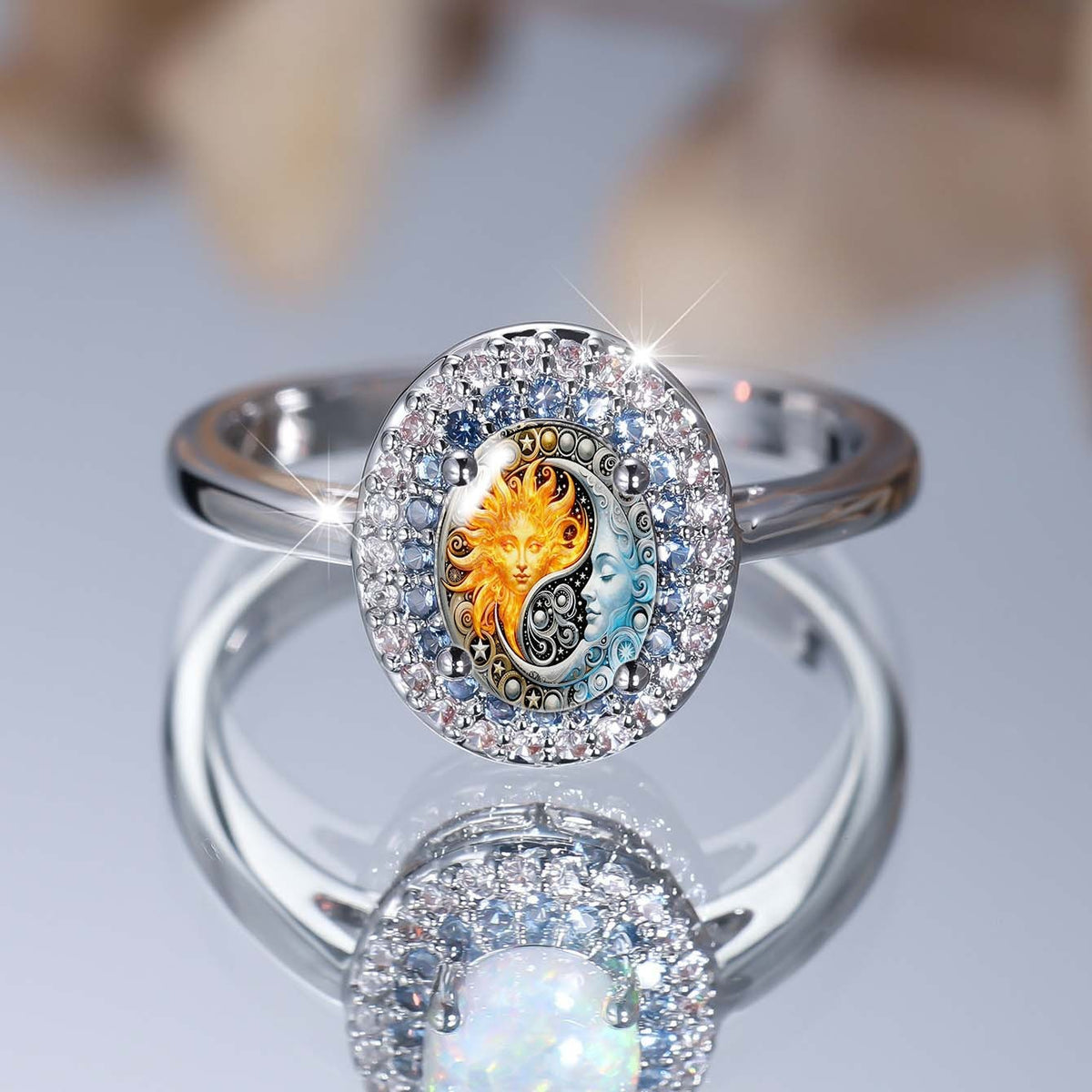 Sun & Moon Crystal Oval Ring
