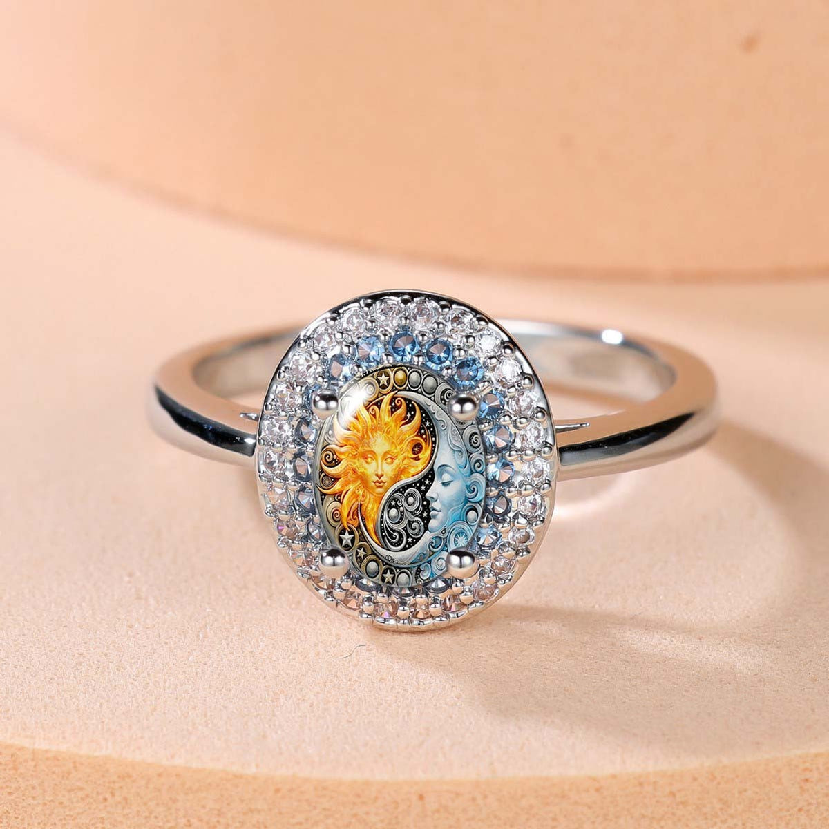 Sun & Moon Crystal Oval Ring