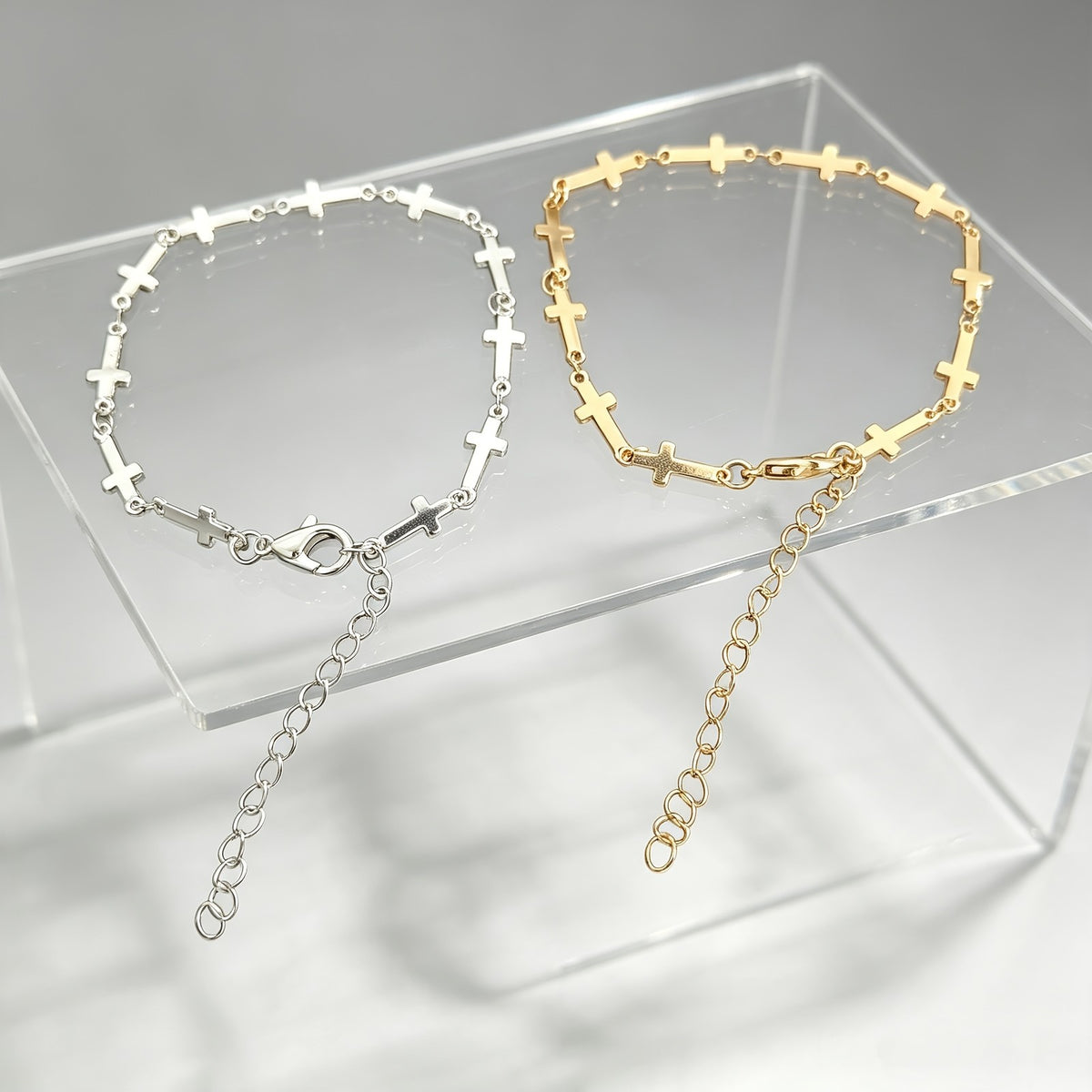 Two-Tone Cross Chain Bracelet Set