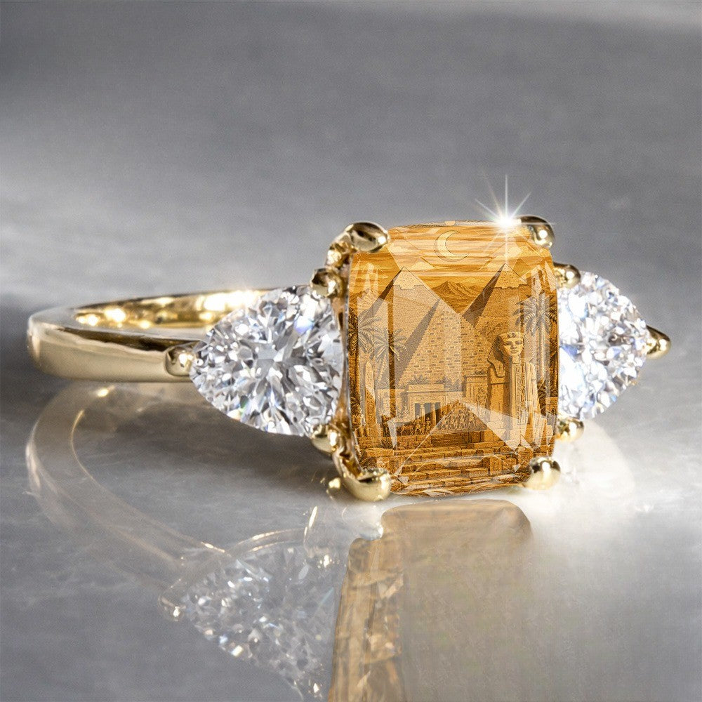 Egyptian Scene Three-Stone Ring