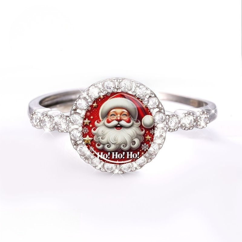 White Santa Claus Glass Dome Ring