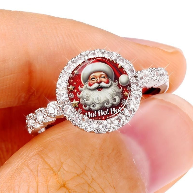 White Santa Claus Glass Dome Ring