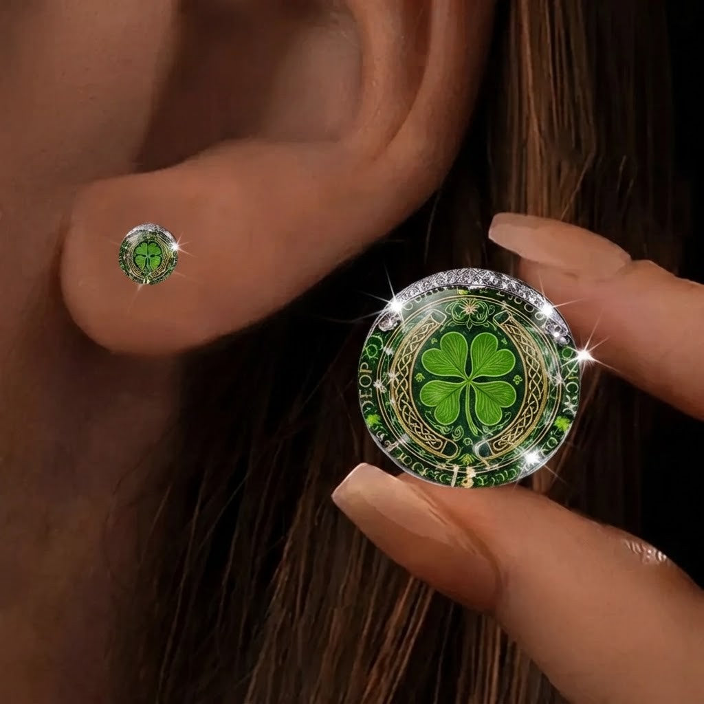 Green Clover Celtic Knot Stud Earrings