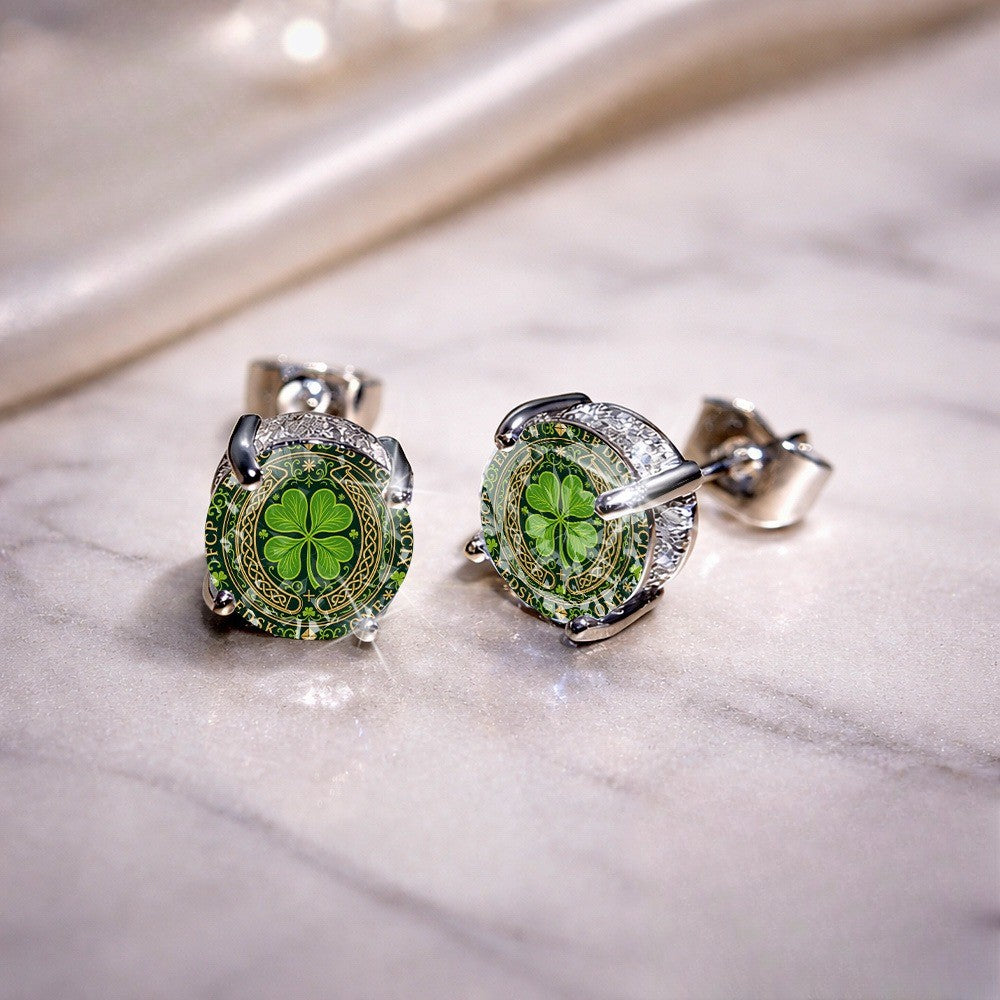 Green Clover Celtic Knot Stud Earrings